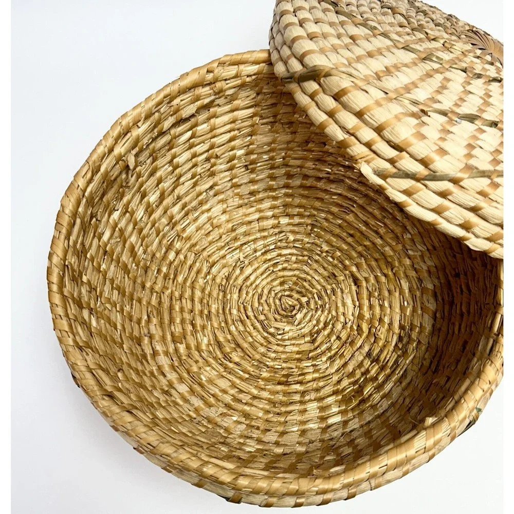 Hand‎ Woven Knitting Basket w/ Hole Basket Yarn Bowl Sweet grass Woven 12”W